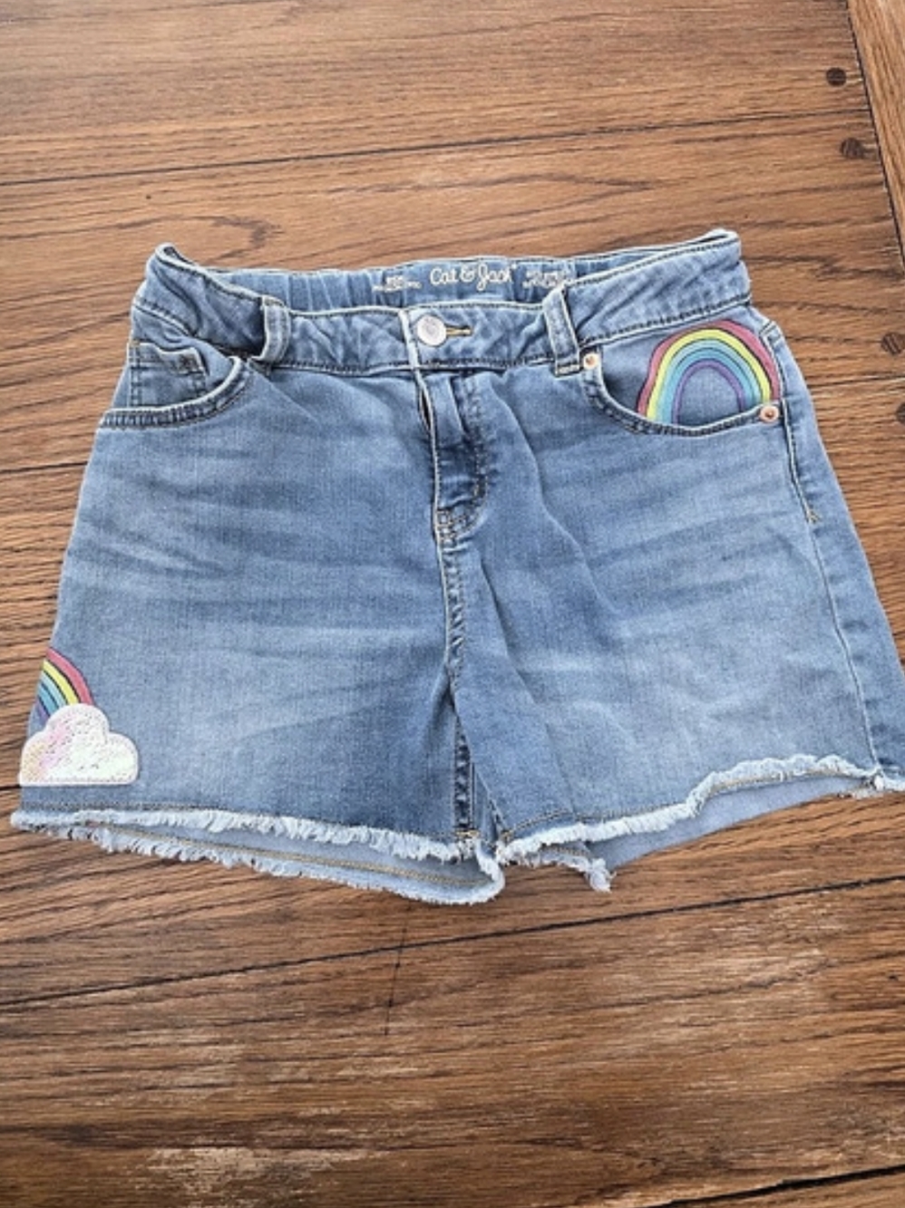 Cat & Jack Girls Rainbow Denim Shorts Blue Size 14-16